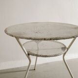 Vintage French Mid Century Round Console Table in White Metal, 1950s