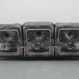 1970 Kurt Hvitsjö Rare “Hannibal” Black 3- Seater Sofa For Isku, Finland