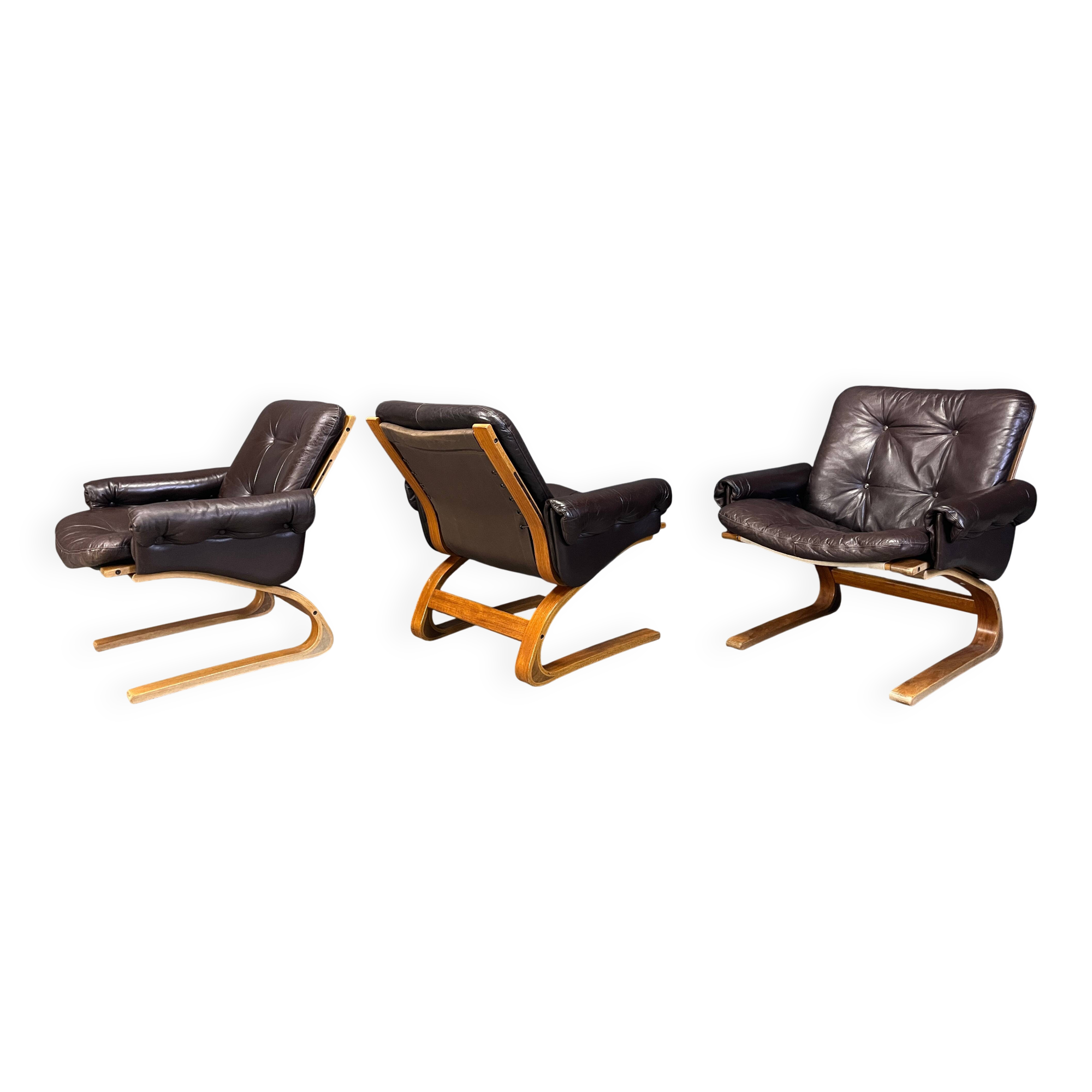 Elsa & Nordahl Solheim Kengu armchairs, set of 3 - 1960s