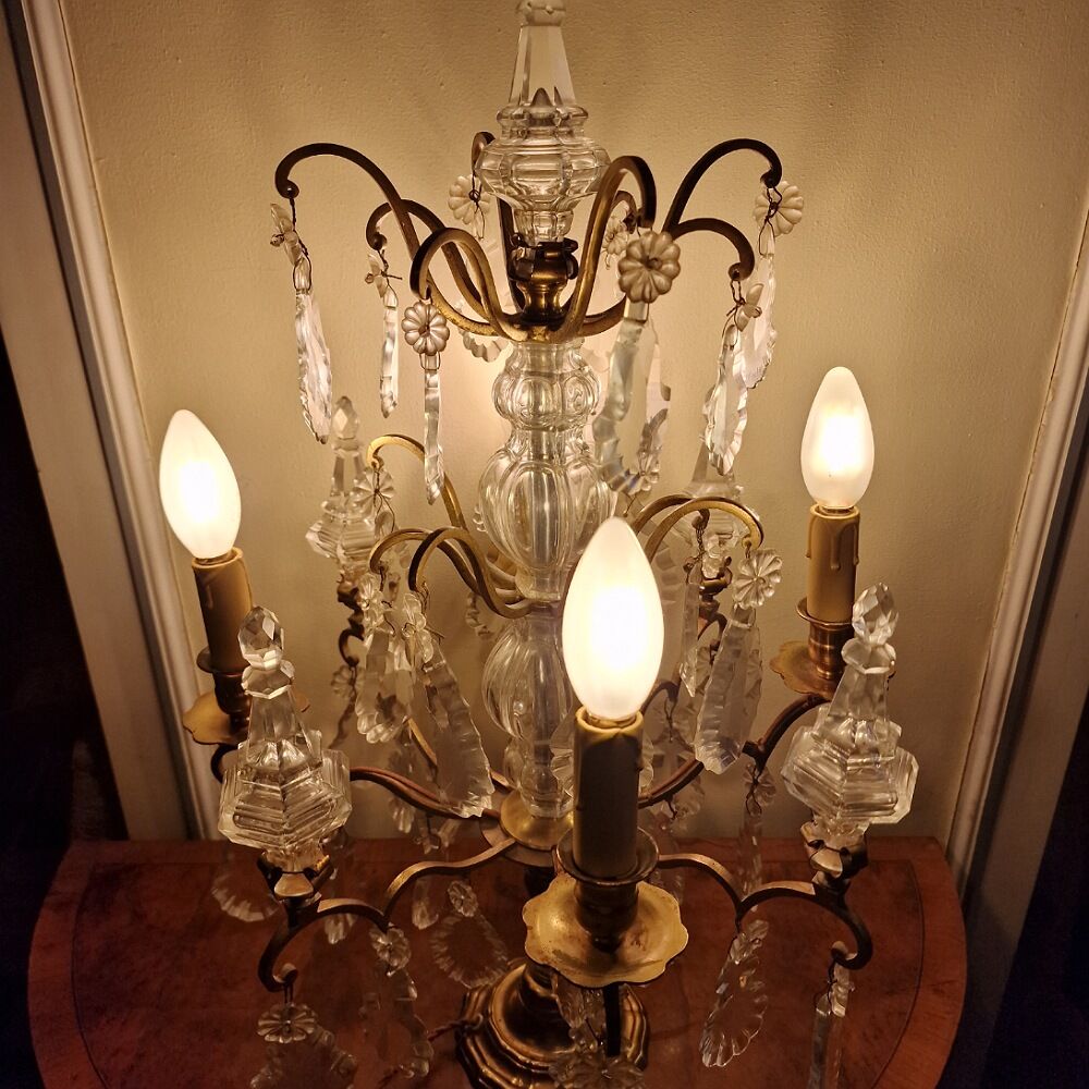 Old bronze girandole and crystal 4 fires