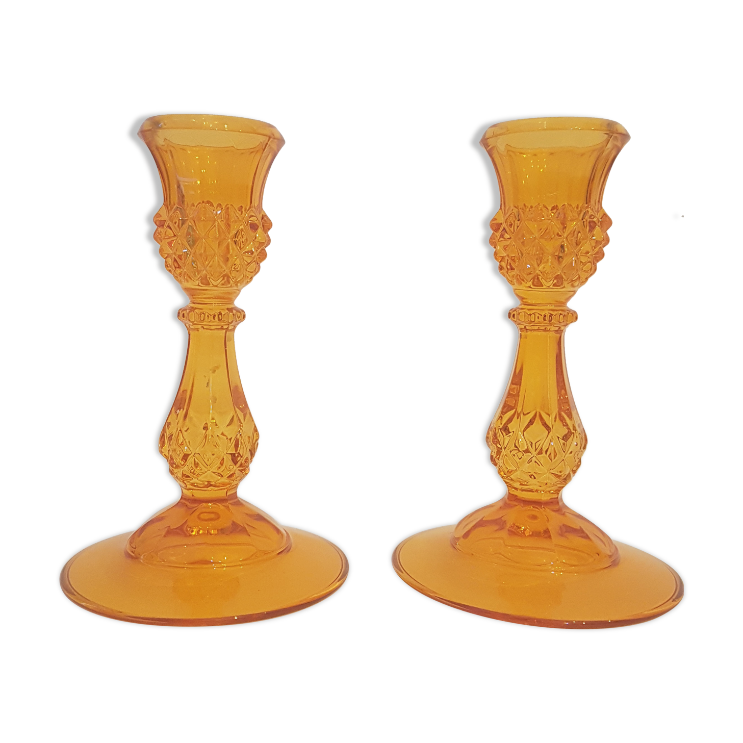 Set of 2 orange glass candle holders