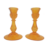 Set of 2 orange glass candle holders