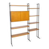 Modulair Omnia wandsysteem, Hilker, teak en zwart staal met legplanken