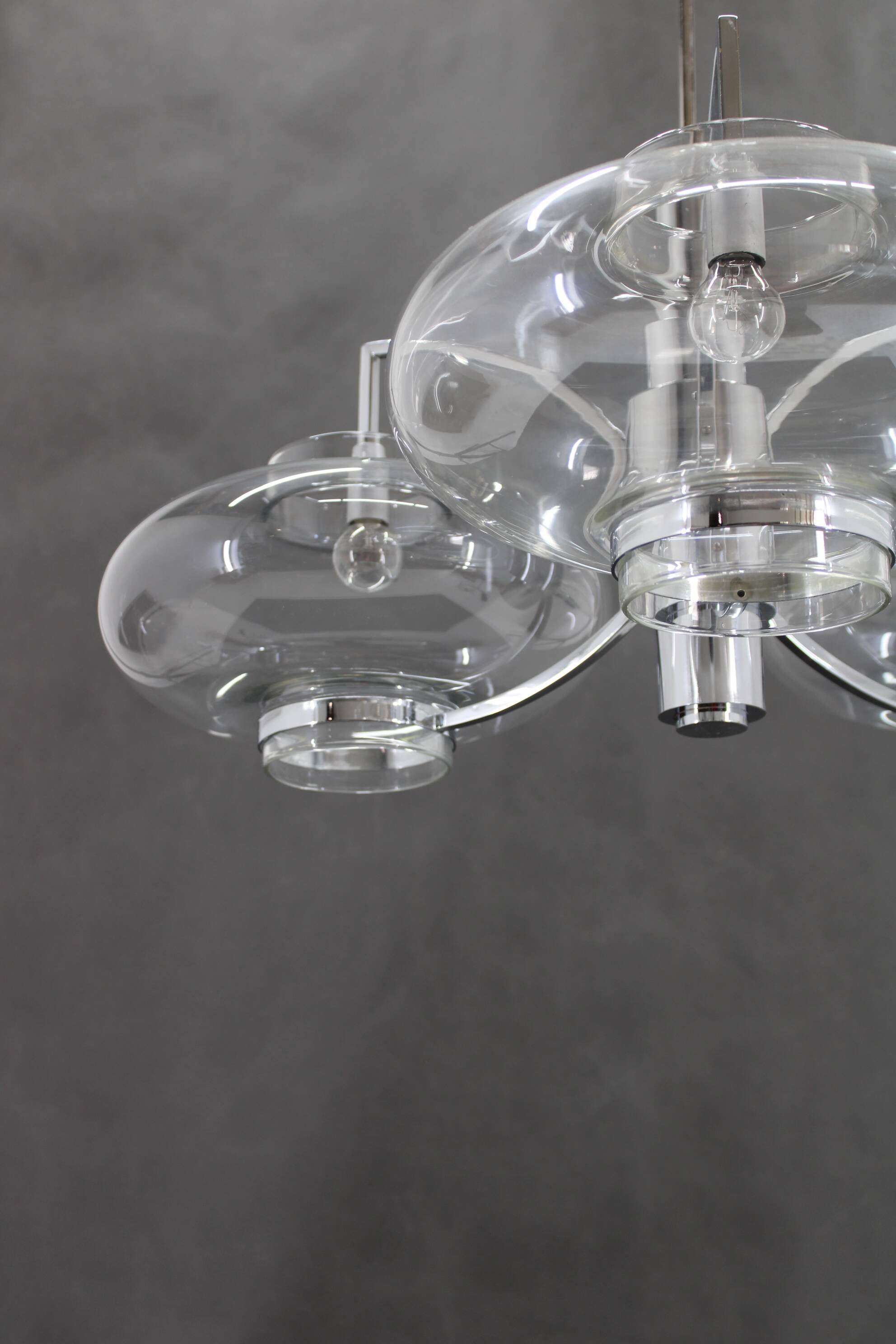 1970s Italian Chrome Plated and Glass Chandelier