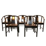 Set of 5 black lacquered leather dining chairs similar to China Chair Wegner