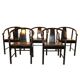 Set of 5 black lacquered leather dining chairs similar to China Chair Wegner