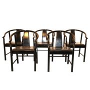Set of 5 black lacquered leather dining chairs similar to China Chair Wegner