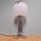 Mazzega floor lamp in chromed metal and milky glass globe, 1960s-70s