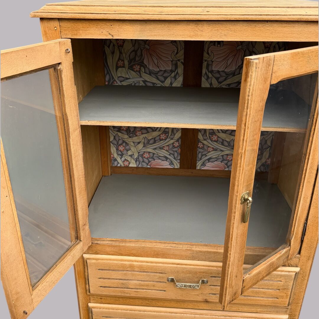 Art Deco glass-fronted Parisian buffet in raw wood