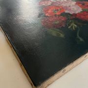 Tableau HST "Bouquet de fleurs sur entablement" signé fin XIX° siècle