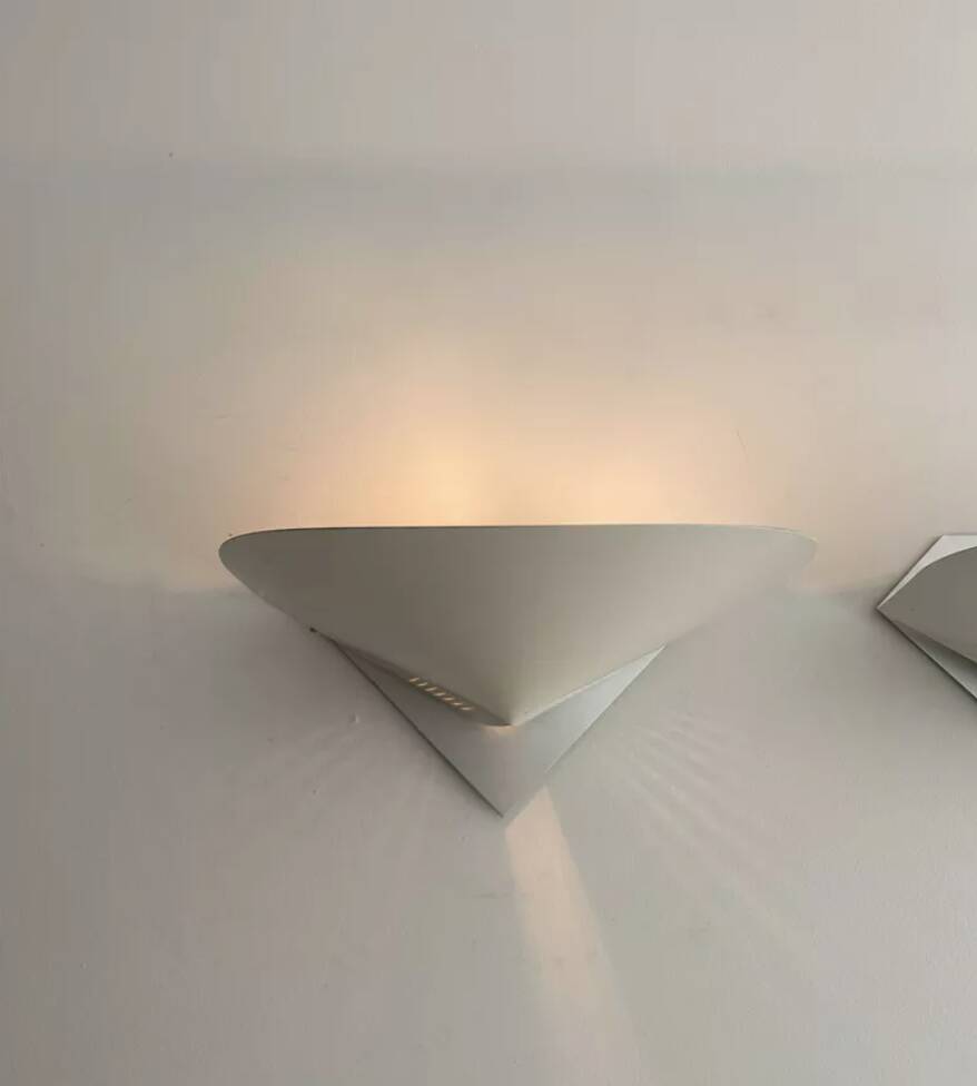 Pair of vintage wall lights, white lacquered metal, France 1970