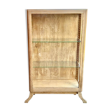 Restored antique oak display cabinet with glass shelves.
