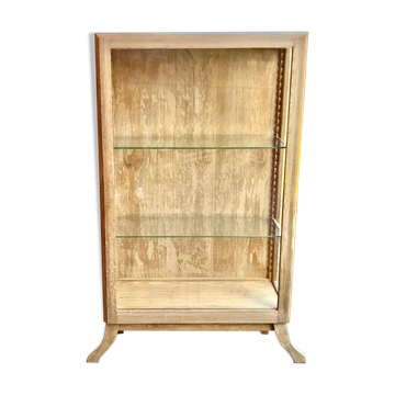 Vitrine ancienne en chêne massif restaurée, étagères en verre