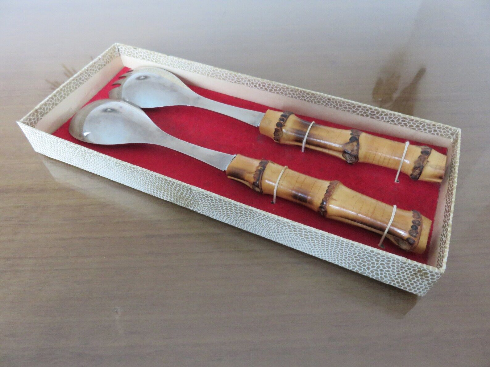 Bamboo sleeve salad cutlery 50s 60s