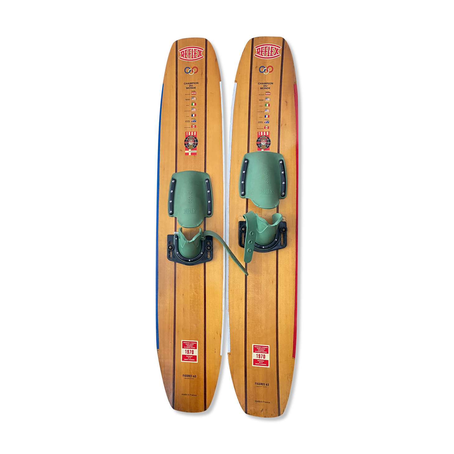 Pair of wooden water skis