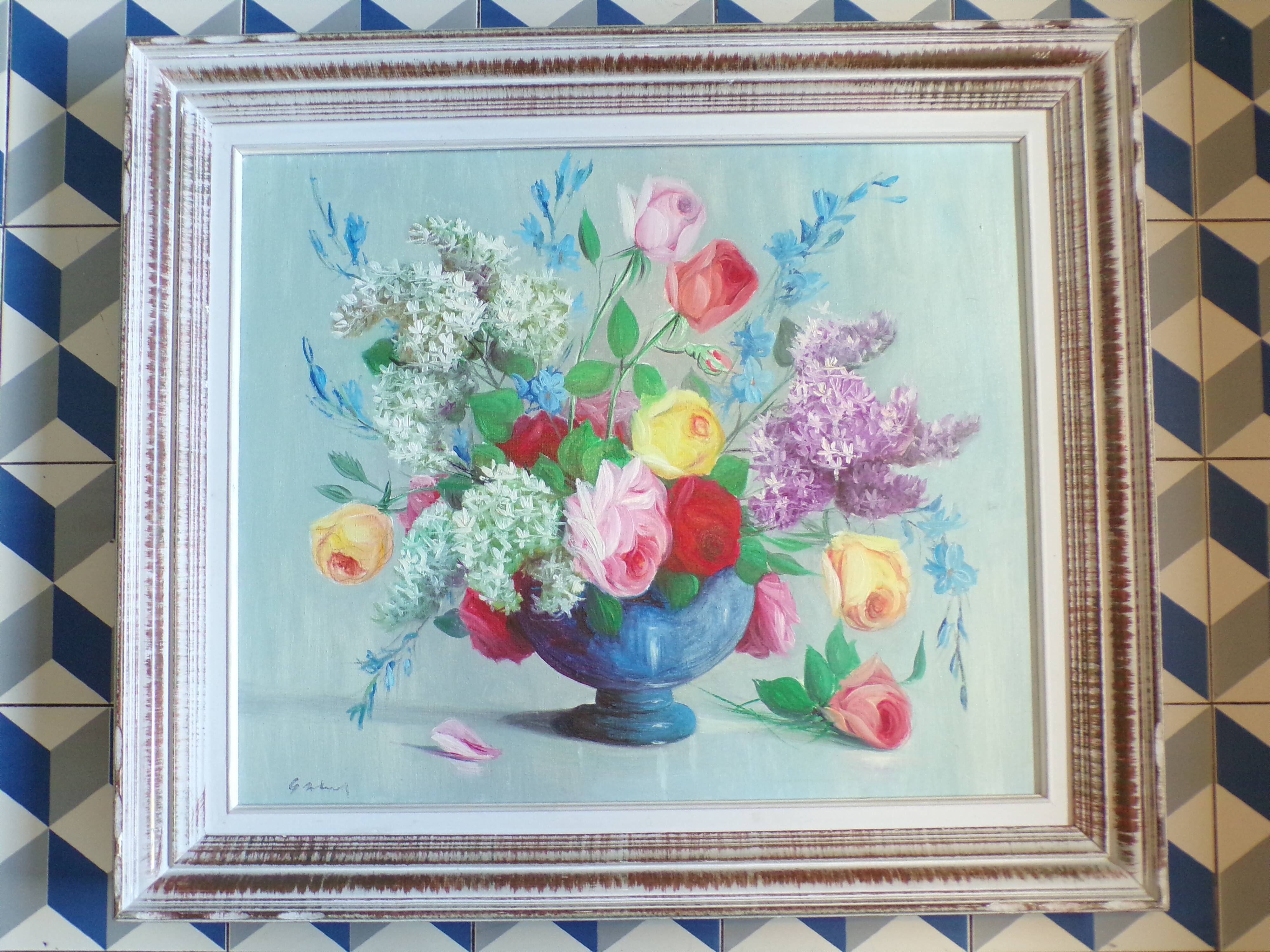 Old painting representing a bouquet of flowers