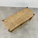 Vintage straw and wood bench, 1960s, country/mountain style