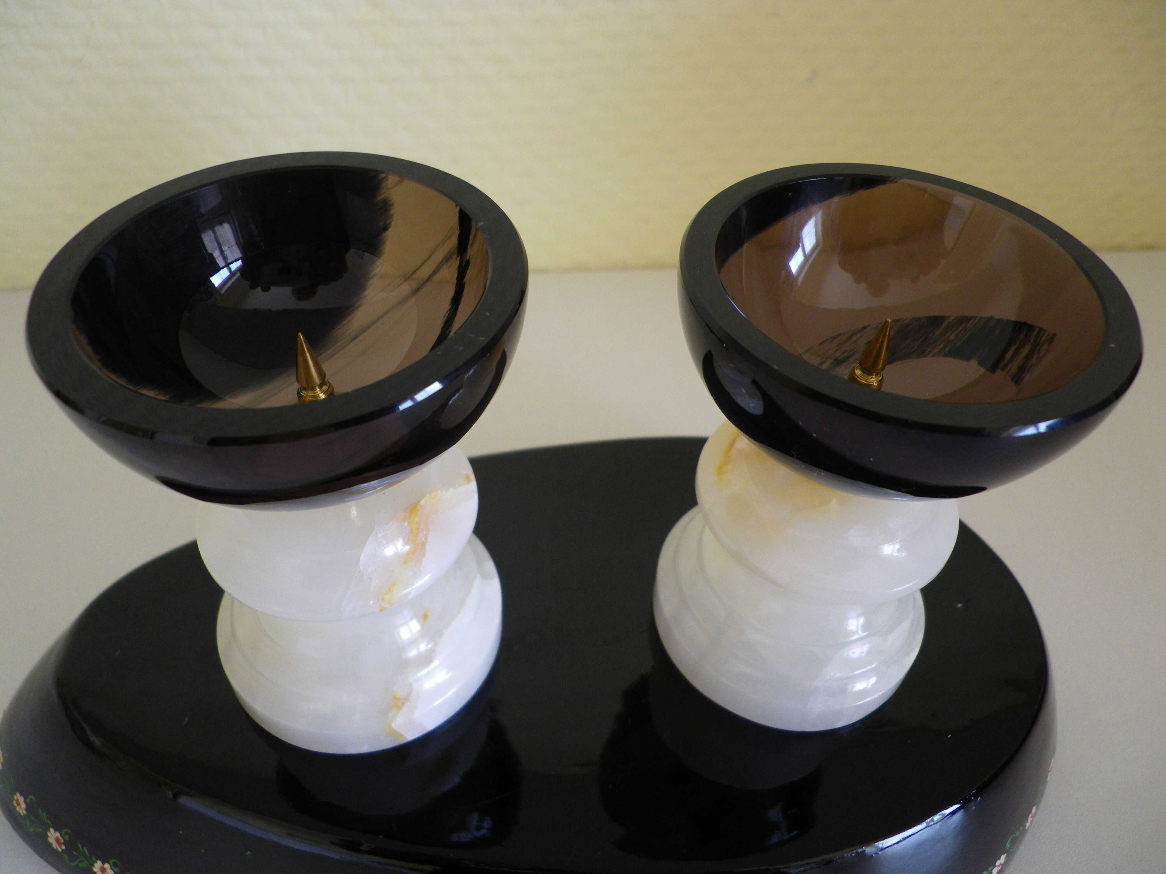 Pair of candlesticks in Crystal and onyx stone