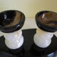 Pair of candlesticks in Crystal and onyx stone