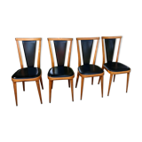 Four vintage beech and skai chairs