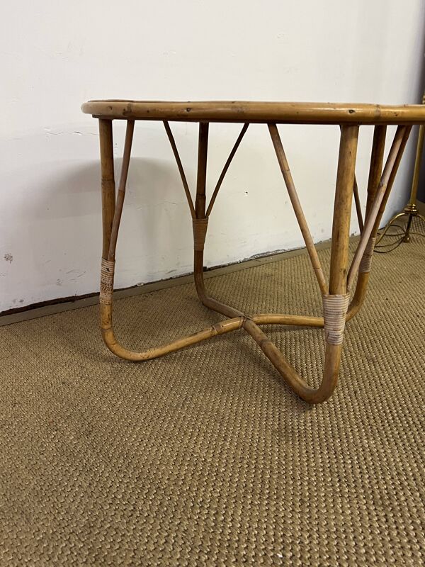 Petite table ronde en rotin vintage