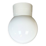Vintage White Porcelain Ceiling Light with Milk Glass, 1960s