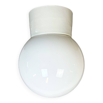 Vintage White Porcelain Ceiling Light with Milk Glass, 1960s
