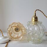 Duo of molded glass pendant lights