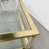 Table basse lucite, laiton et verre années 70