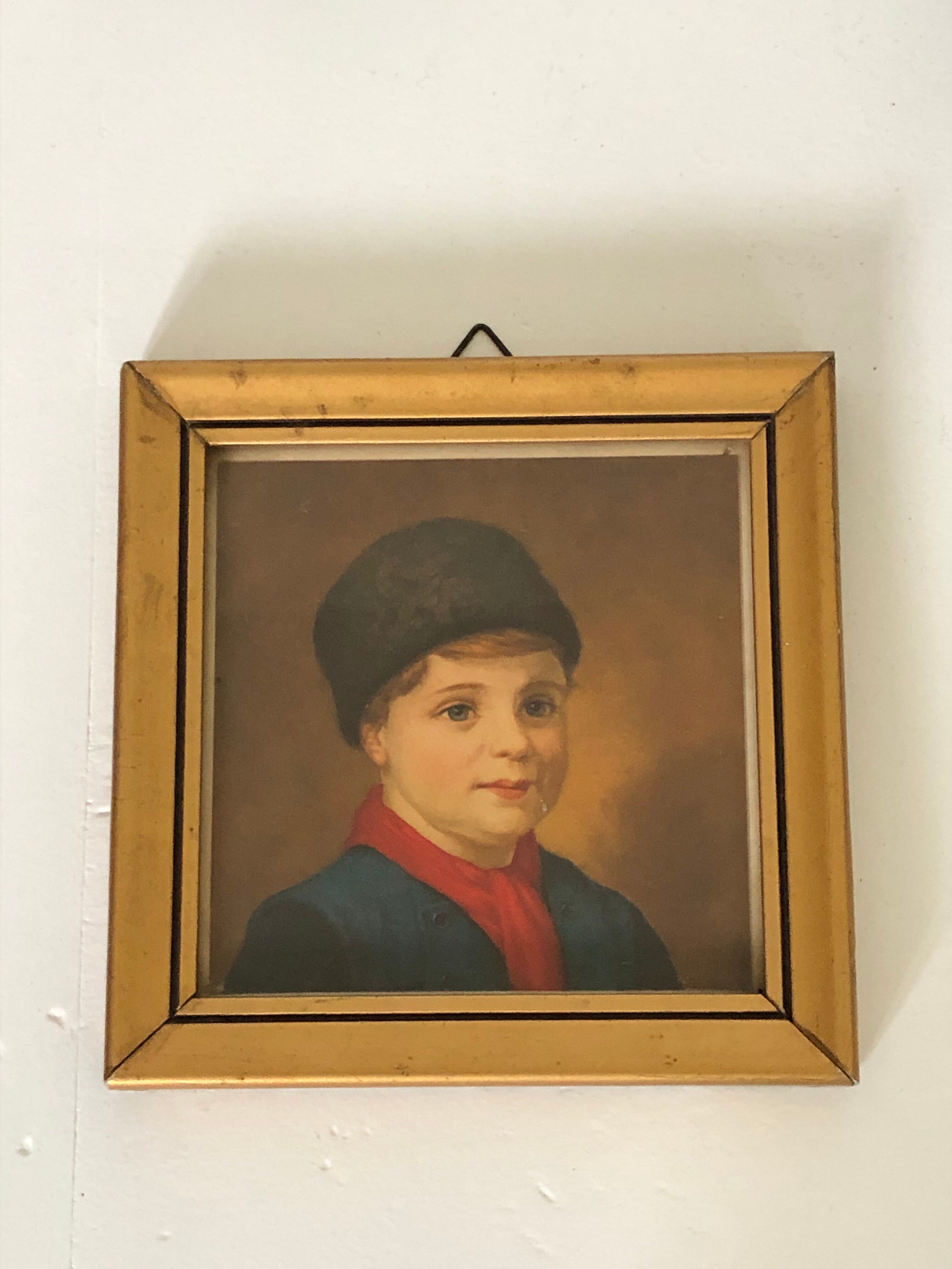 Old portrait under glass - gilded wooden frame