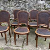 6 Louis XVI style chairs in solid beech and Cordoba leather, 1900
