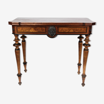 Table de jeu antique avec extension, en acajou et noyer, années 1860