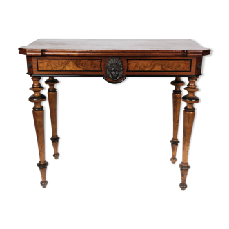 Table de jeu antique avec extension, en acajou et noyer, années 1860