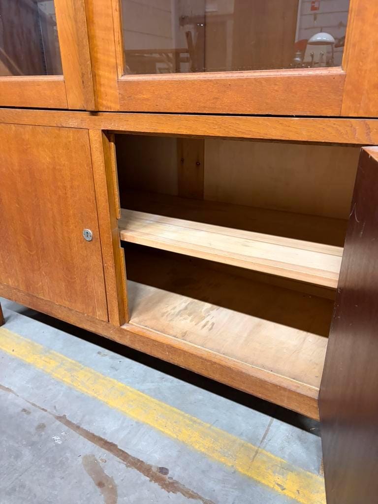 XL vintage display cabinet high in wood / cupboard / laboratory cupboard