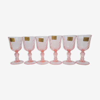 6 verres à liqueur en verre rose Luminarc vintage