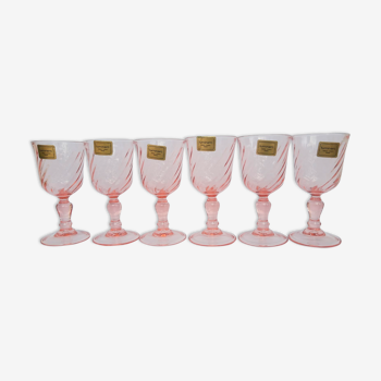 6 vintage Luminarc pink glass liqueur glasses