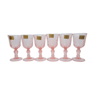 6 verres à liqueur en verre rose Luminarc vintage