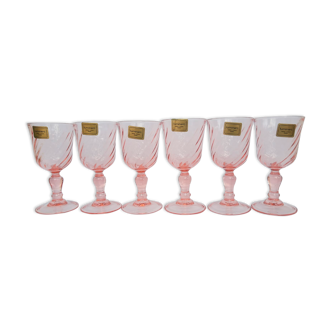 6 vintage Luminarc pink glass liqueur glasses