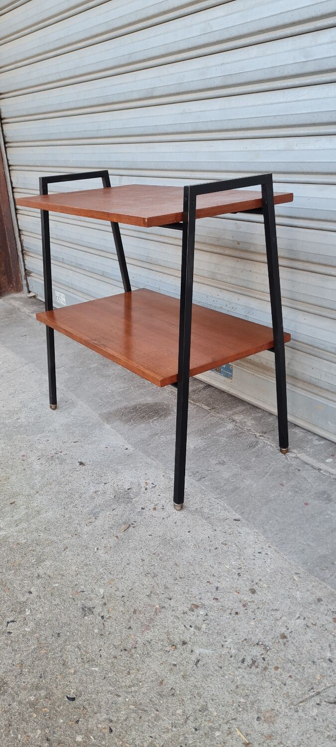 Teak and metal side table
