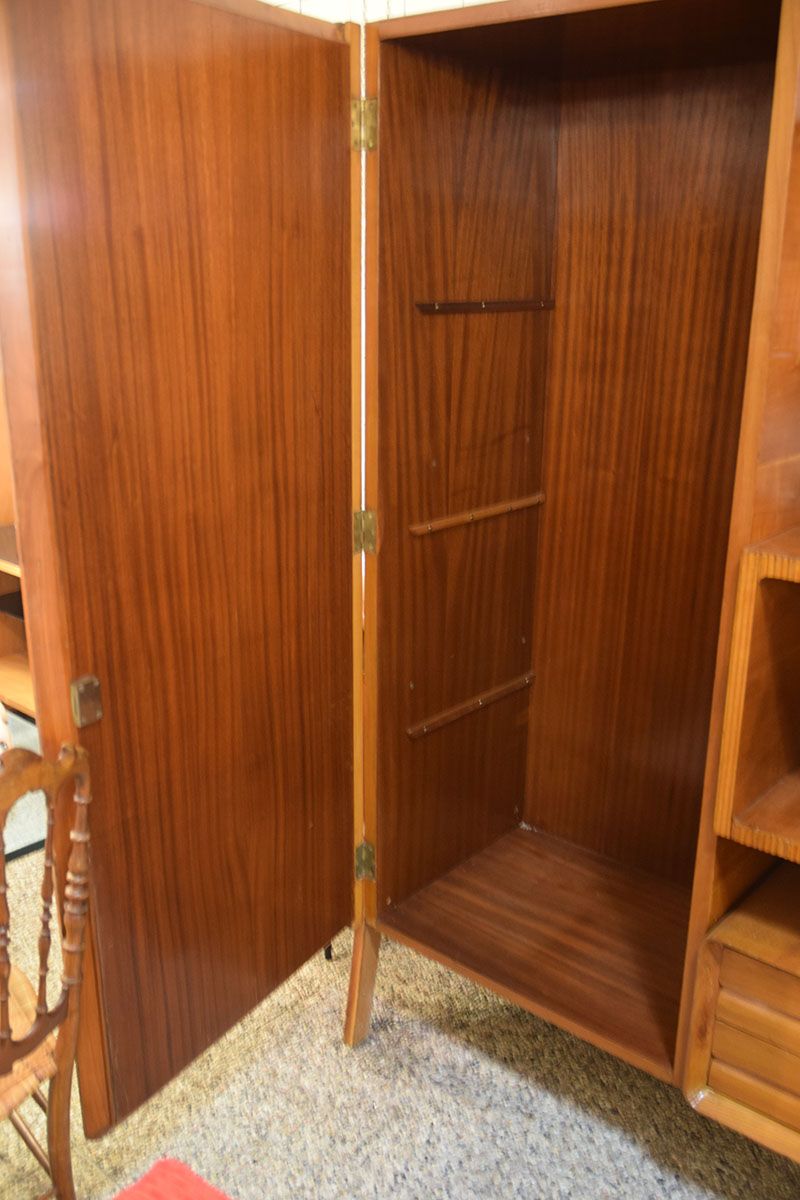 Mid-century living room furniture in ash wood with suspended parts