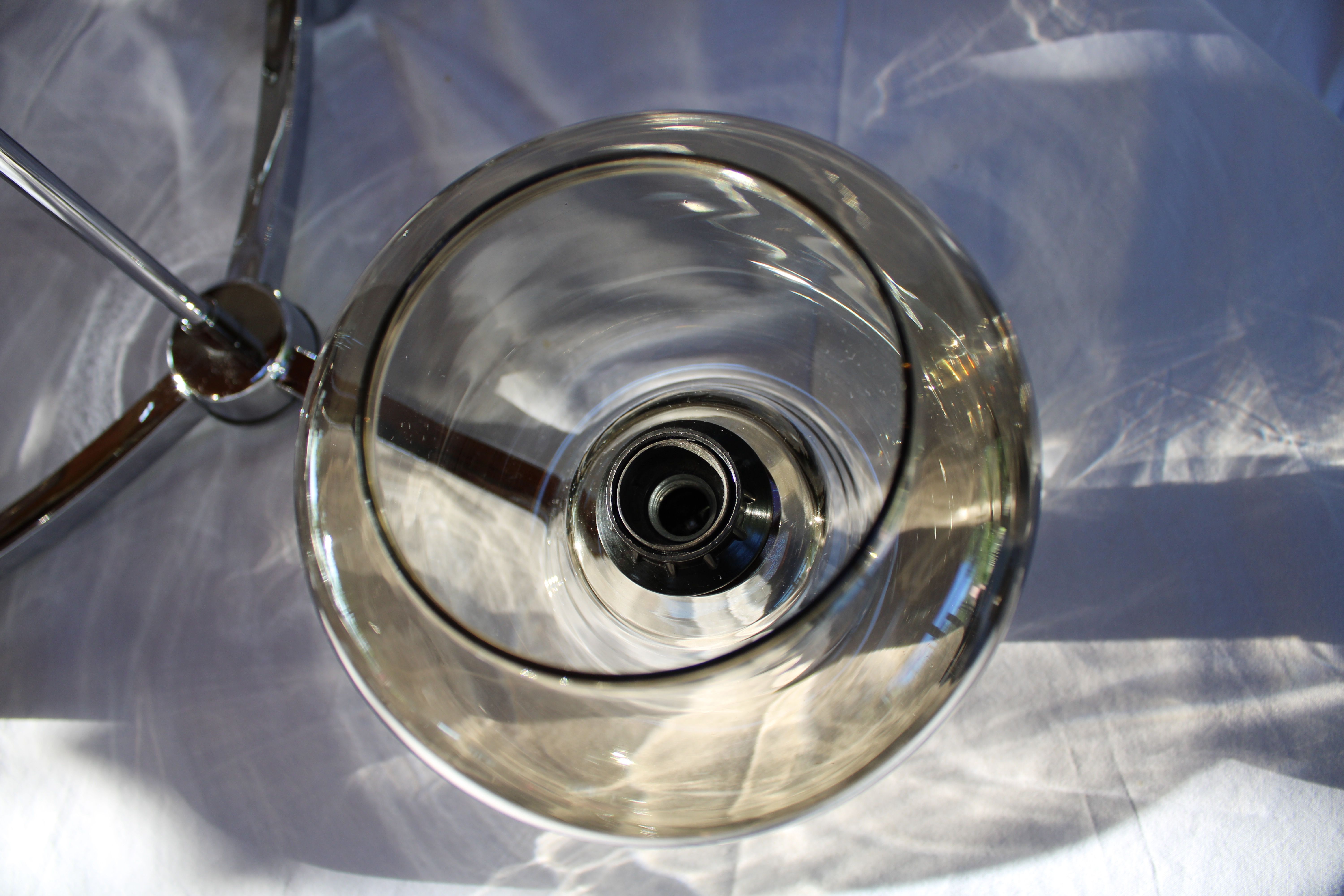 Chrome metal chandelier 3 vintage smoky glass globes