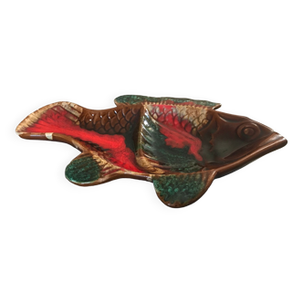 Dish with compartments for aperitif in Vallauris ceramic, vintage fish shape, 34 cm