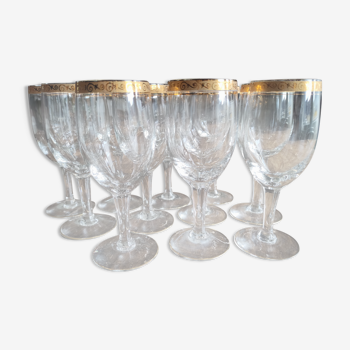 Set of 12 glasses of liqueur or Port in crystal frieze and gilded border
