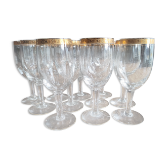 Lot de 12 verres à liqueur ou à Porto en cristal frise et liseré dorés