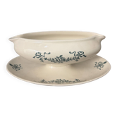 Antique sauce boat in Longchamp faience with its underplate – glazed decoration.