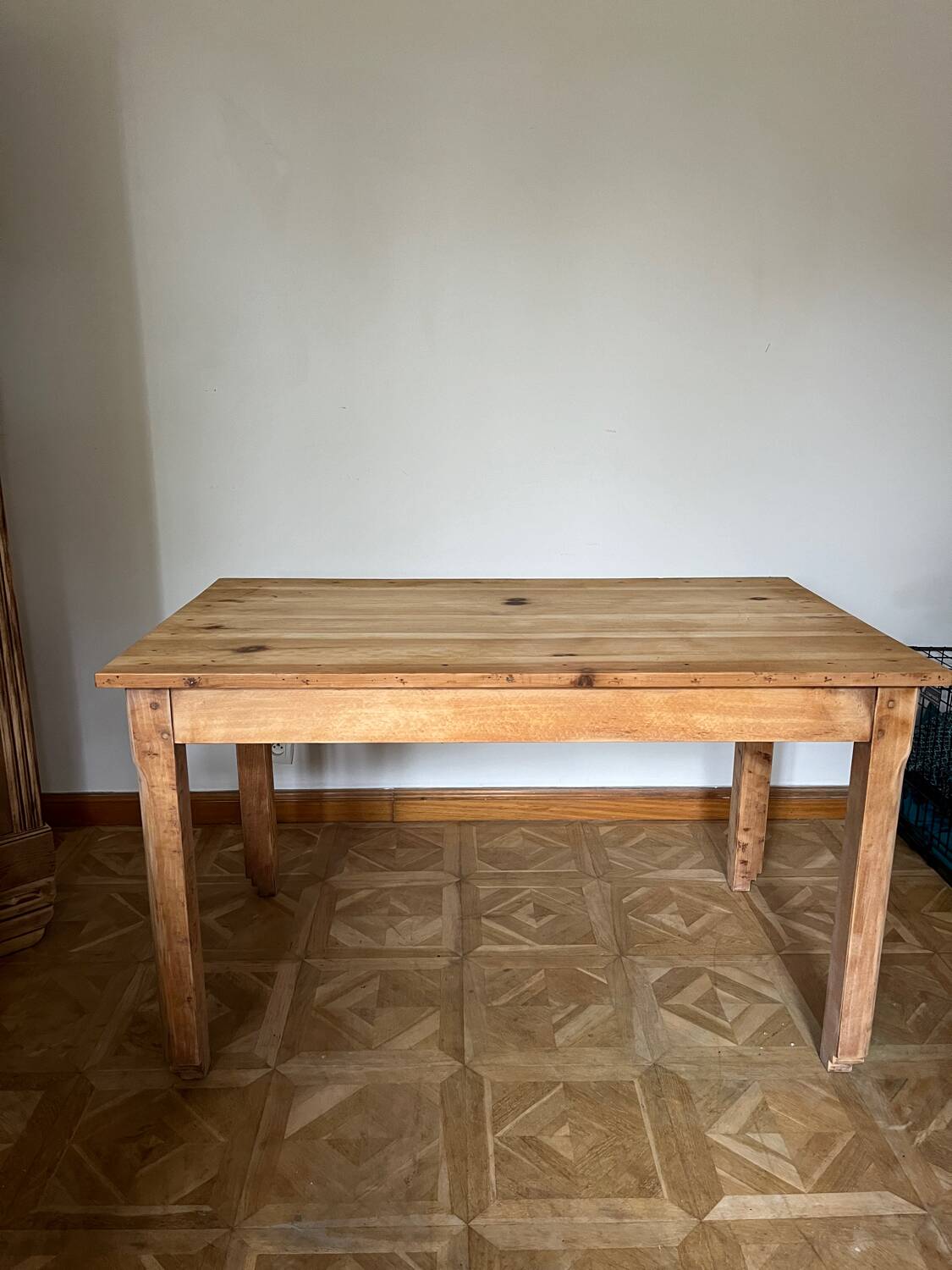Raw wood farmhouse table