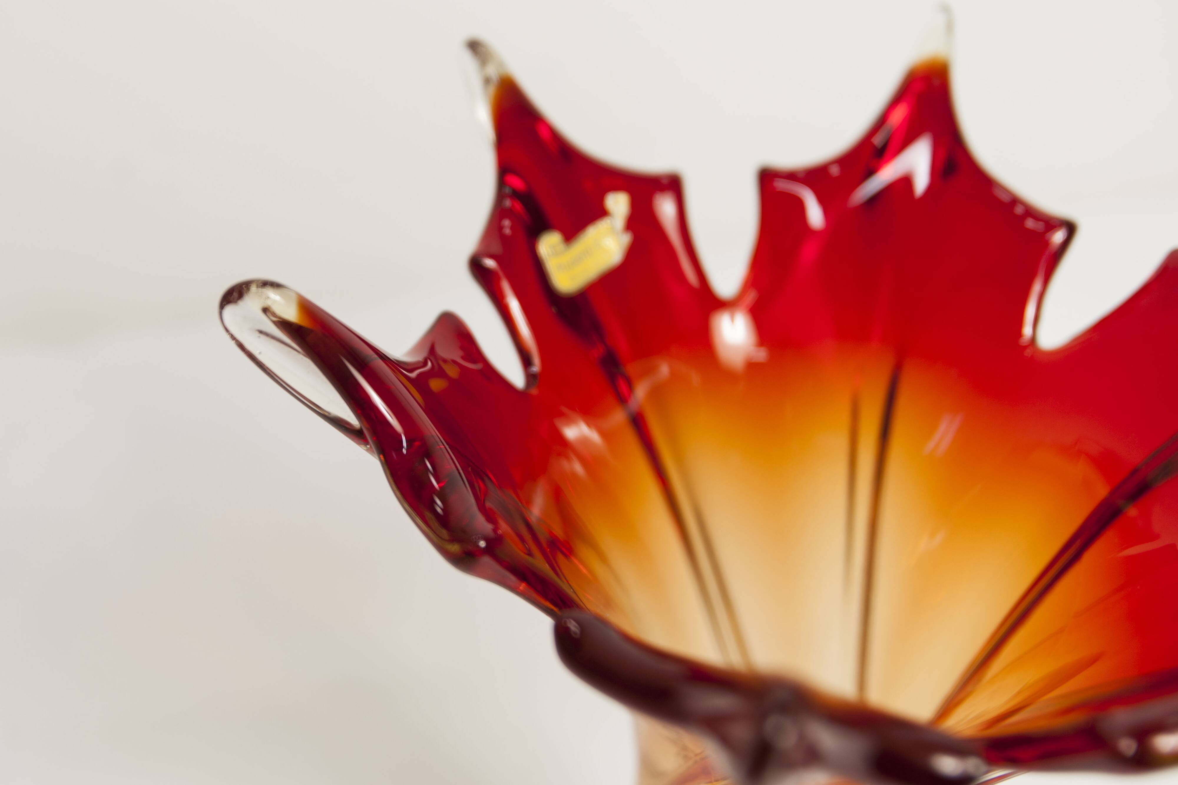 Murano glass vase by Fratelli Toso signed Murano orange and red.