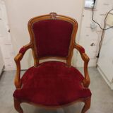 Old armchair style Louis Philippe velvet wood