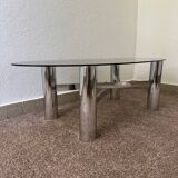 Chrome metal coffee table with smoked glass from the 70s