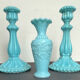 Pair of opaline candlesticks and its vase